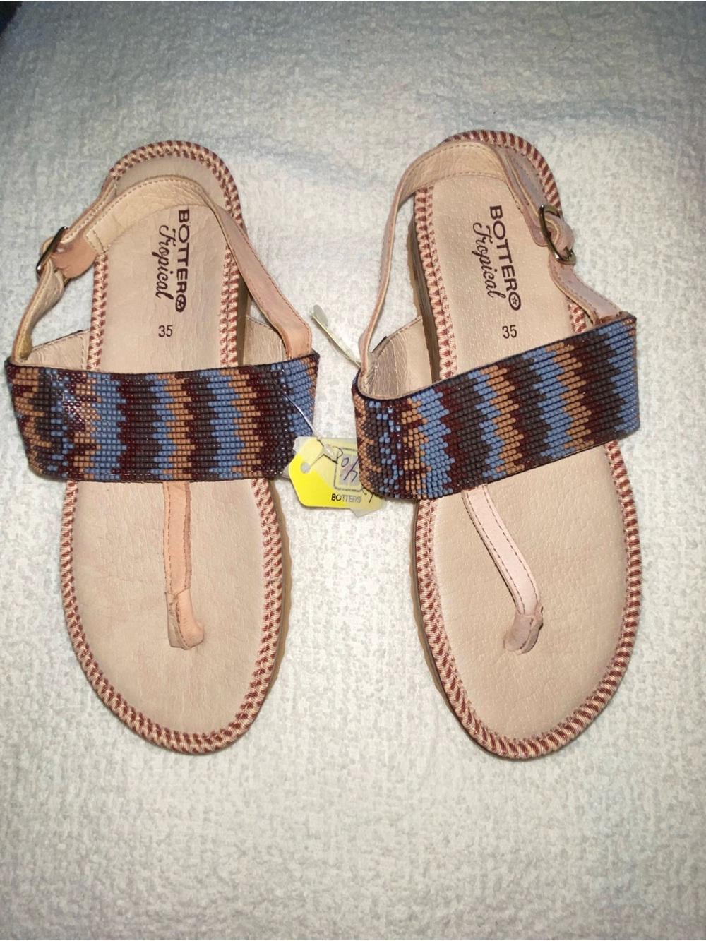 1-pair Botero Tropical Leather Sandals with woven Patterned Straps